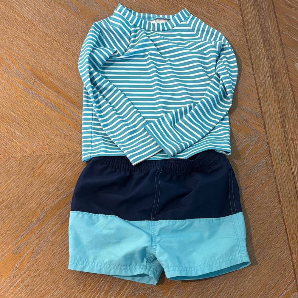 Moon and Back by Hanna Anderson 3T Swim Set - Blue and Navy stripes